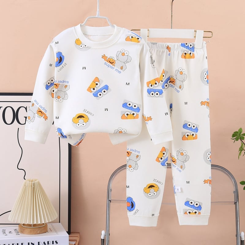Set termic din bumbac pentru copii: tricou cu gât rotund şi pantaloni, fără cusături