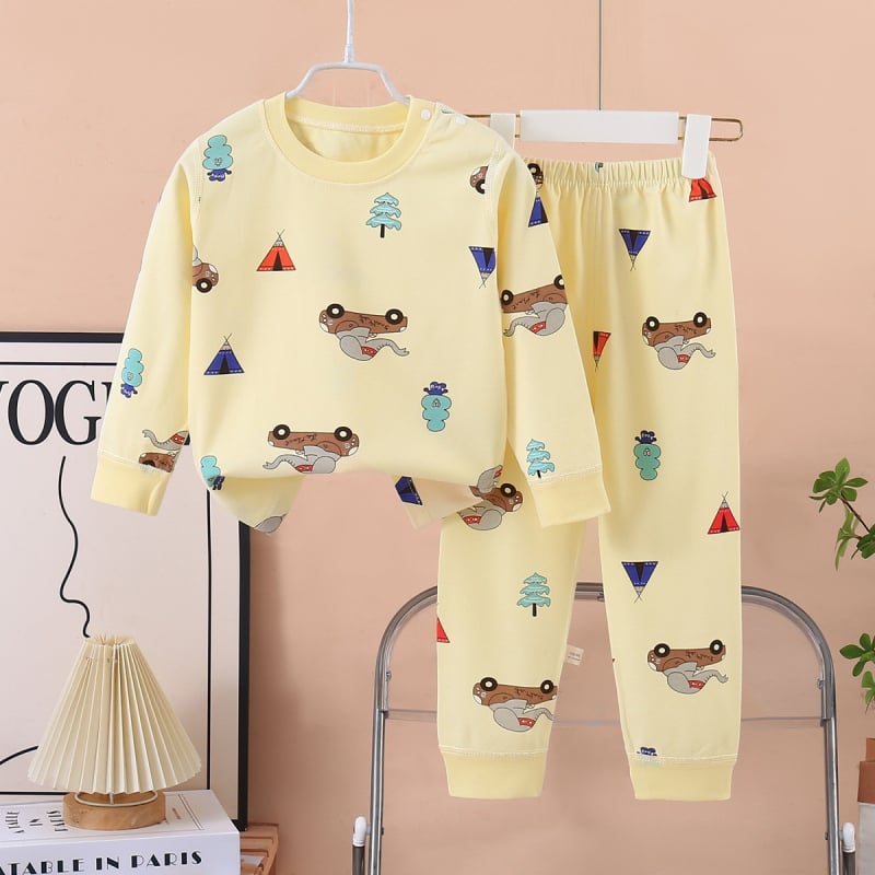 Set termic din bumbac pentru copii: tricou cu gât rotund şi pantaloni, fără cusături