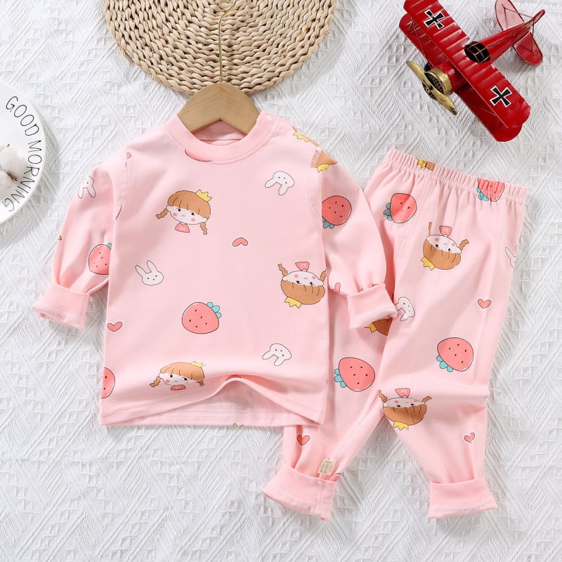 Set termic din bumbac pentru copii: tricou cu gât rotund şi pantaloni, fără cusături