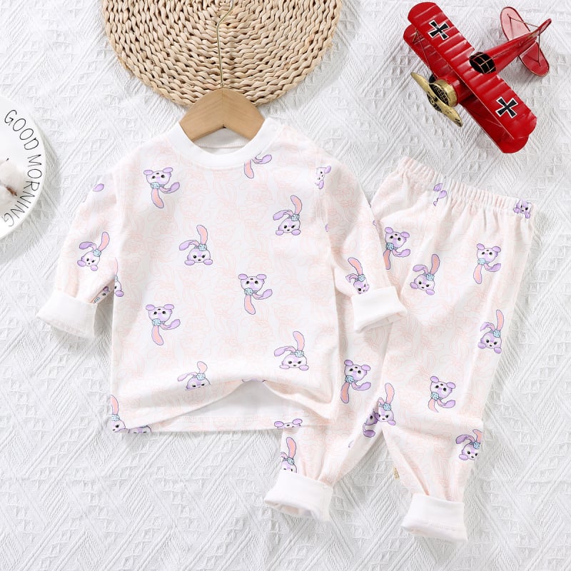 Set termic din bumbac pentru copii: tricou cu gât rotund şi pantaloni, fără cusături