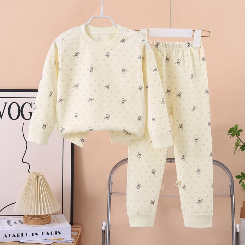 Set termic din bumbac pentru copii: tricou cu gât rotund şi pantaloni, fără cusături