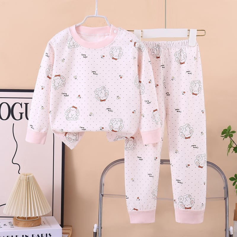 Set termic din bumbac pentru copii: tricou cu gât rotund şi pantaloni, fără cusături