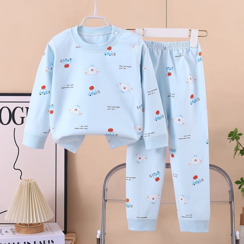 Set termic din bumbac pentru copii: tricou cu gât rotund şi pantaloni, fără cusături
