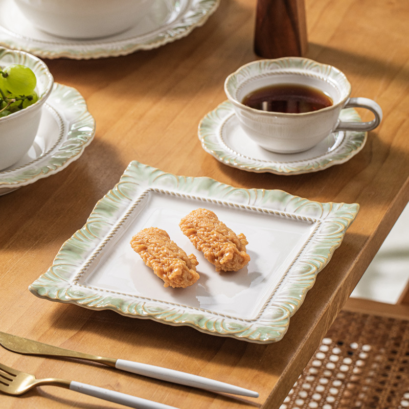 Nova zelena serija porcelanskog posuđa s podglazurom bojom, zdjela za rižu i vintage čipkasti rub