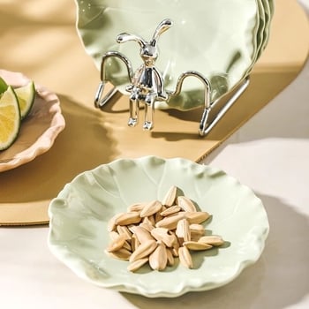 Set de farfurii ceramice cu motiv frunză de lotus – farfurii pentru gustări, desert și fructe uscate, cu suport de depozitare