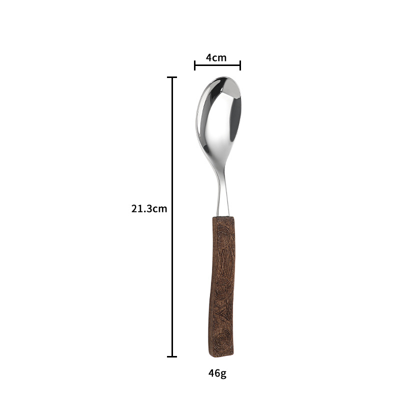 Set tacâmuri Western din oțel inoxidabil 304, cu mâner din lemn de nuc, cuțit, furculiță și lingură, stil retro național, textură ciocănită