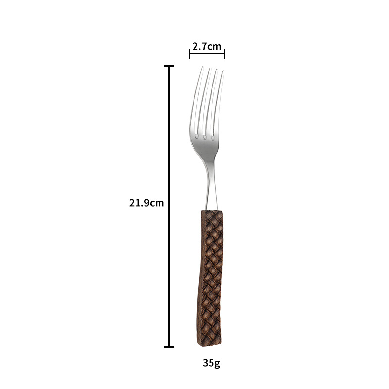 Set tacâmuri Western din oțel inoxidabil 304, cu mâner din lemn de nuc, cuțit, furculiță și lingură, stil retro național, textură ciocănită