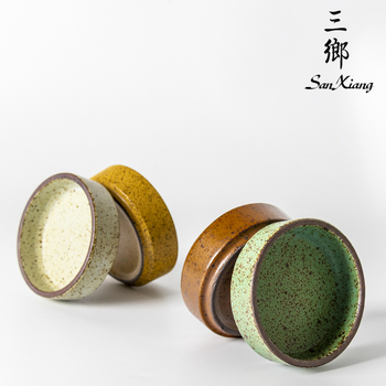 Sanxiang farfurie mică rotundă, stil japonez retro, din ceramică pentru sosuri, oțet, sos de soia și murături