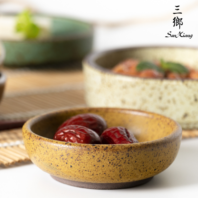 Sanxiang farfurie mică rotundă, stil japonez retro, din ceramică pentru sosuri, oțet, sos de soia și murături