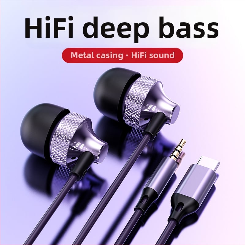Kabeles Type-C fülhallgató, digitális fém ház, in-ear játékhoz és sporthoz, 1,2 m