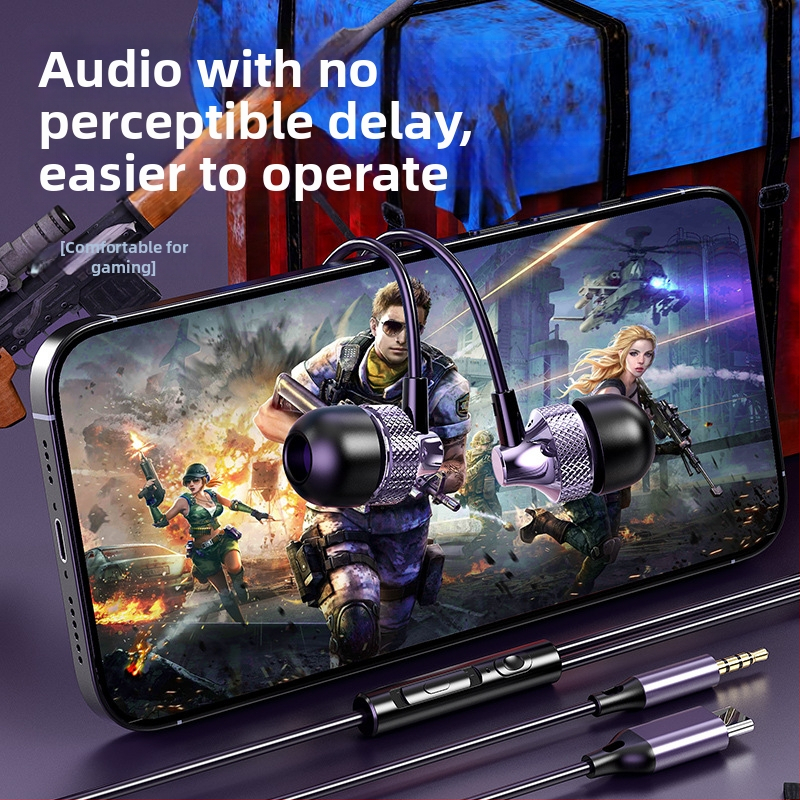 Kabeles Type-C fülhallgató, digitális fém ház, in-ear játékhoz és sporthoz, 1,2 m