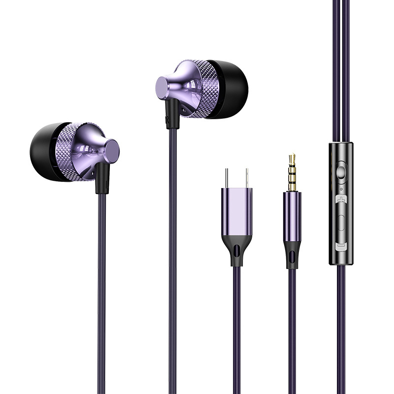 Kabeles Type-C fülhallgató, digitális fém ház, in-ear játékhoz és sporthoz, 1,2 m