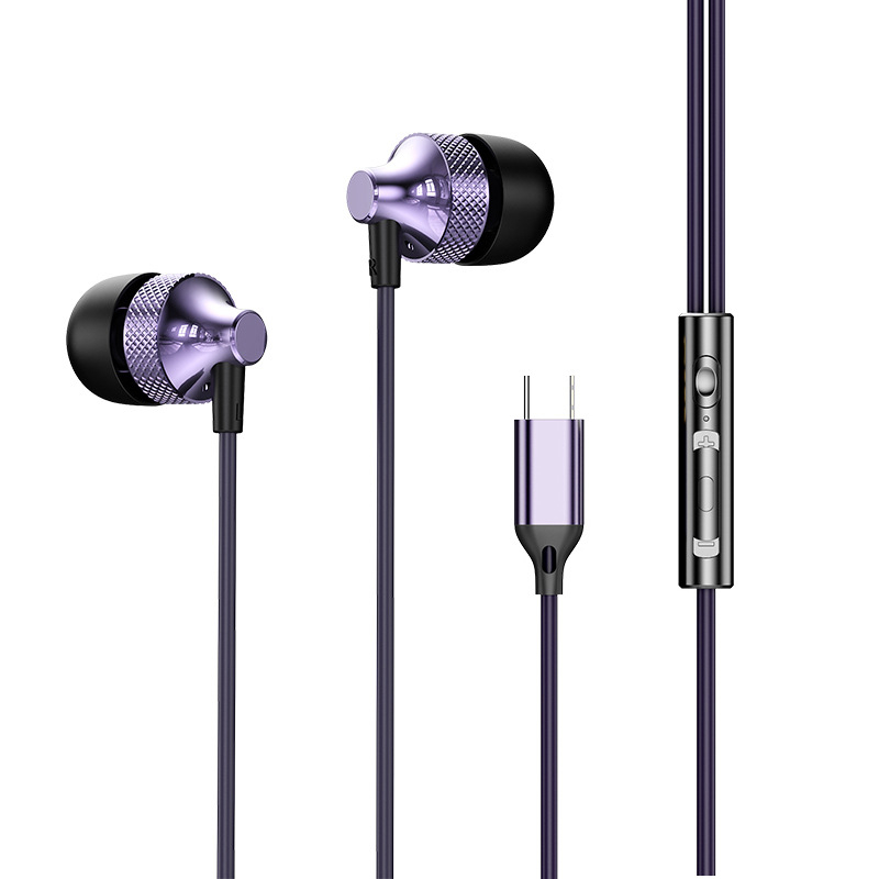 Kabeles Type-C fülhallgató, digitális fém ház, in-ear játékhoz és sporthoz, 1,2 m