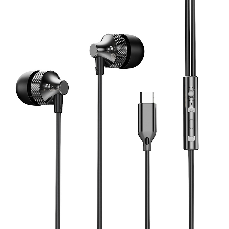 Kabeles Type-C fülhallgató, digitális fém ház, in-ear játékhoz és sporthoz, 1,2 m