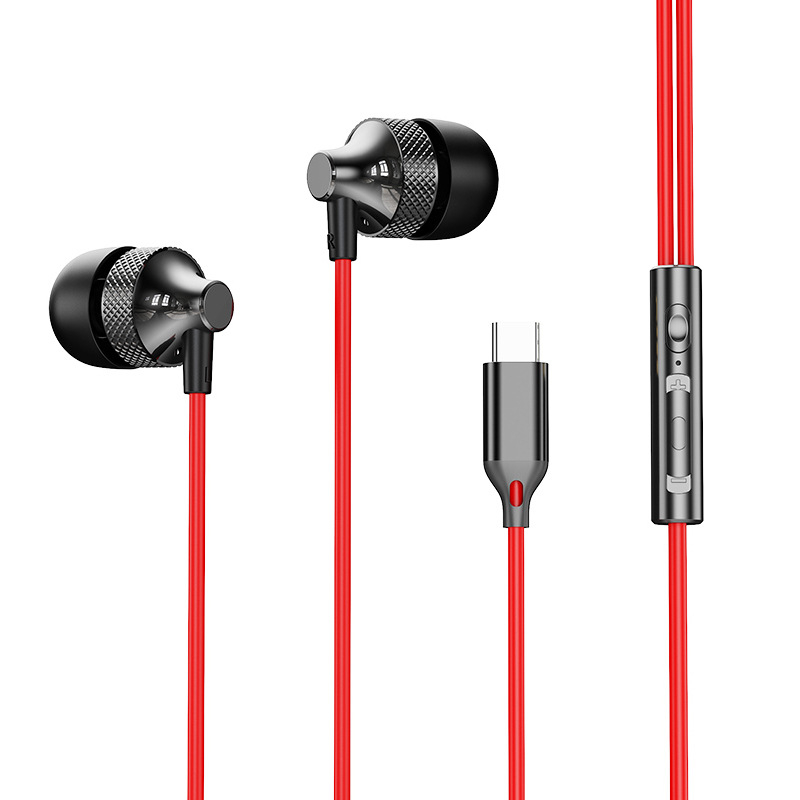 Kabeles Type-C fülhallgató, digitális fém ház, in-ear játékhoz és sporthoz, 1,2 m