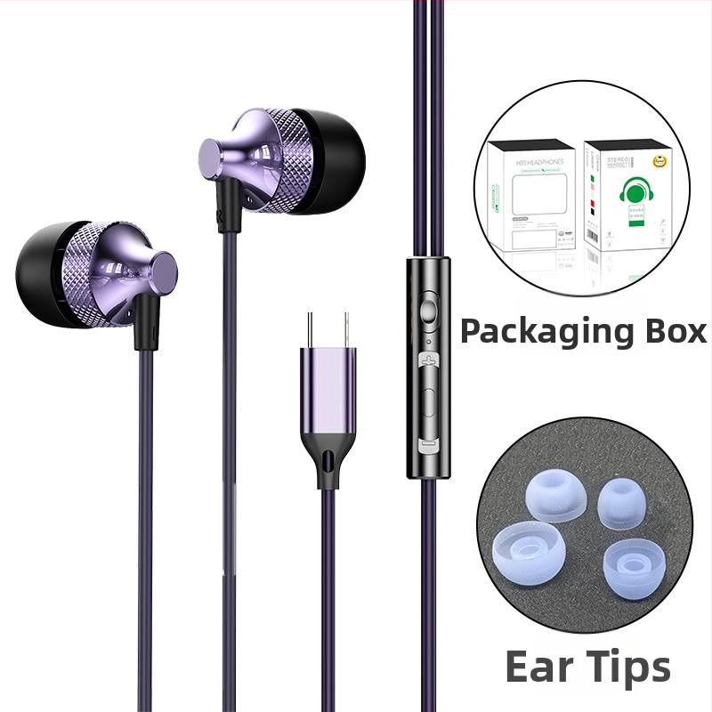 Kabeles Type-C fülhallgató, digitális fém ház, in-ear játékhoz és sporthoz, 1,2 m