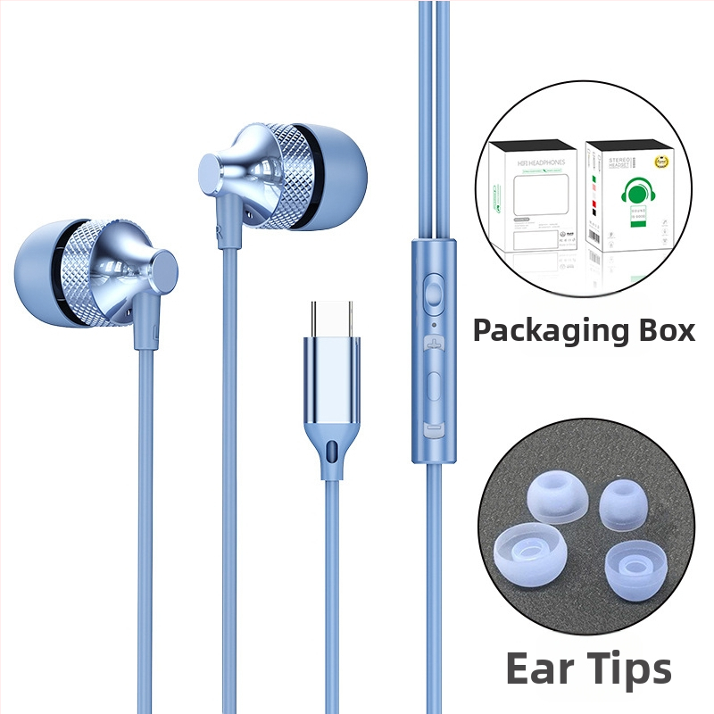 Kabeles Type-C fülhallgató, digitális fém ház, in-ear játékhoz és sporthoz, 1,2 m