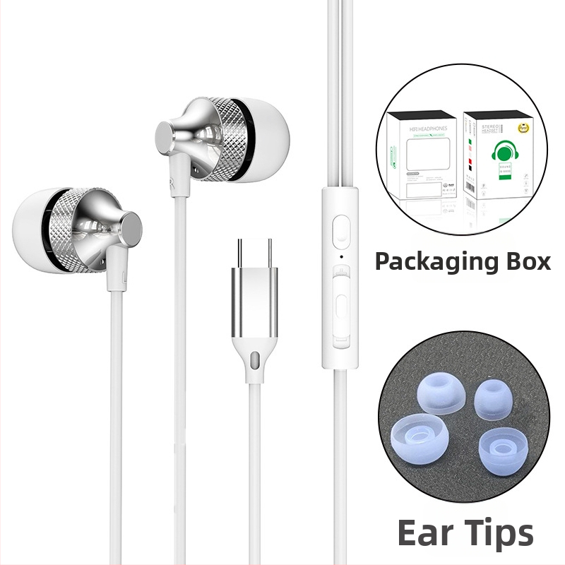 Kabeles Type-C fülhallgató, digitális fém ház, in-ear játékhoz és sporthoz, 1,2 m