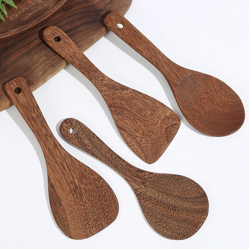 Set din lemn de linguri și spatule pentru gătit, fără lac, cu logo gravat