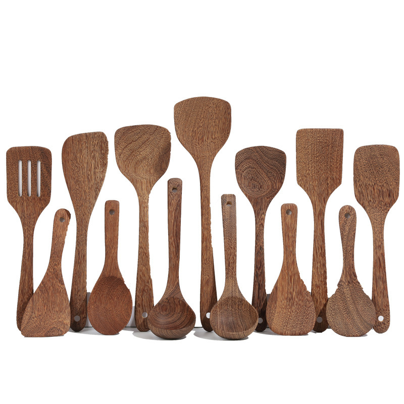 Set din lemn de linguri și spatule pentru gătit, fără lac, cu logo gravat