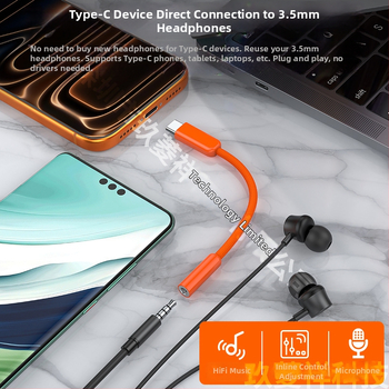 Dopamine USB-C към 3,5 мм аудио адаптер кабел с четири преплетени кабела