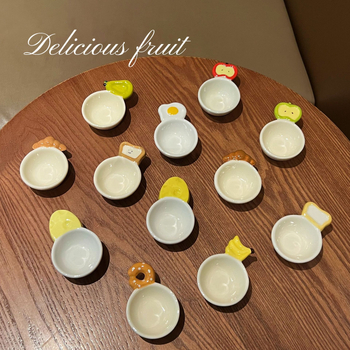 Castron ceramic pentru sos, cu mâner în formă de fructe, design drăguț, compatibil cu cuptorul cu microunde
