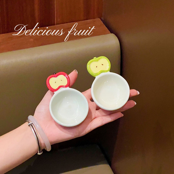 Castron ceramic pentru sos, cu mâner în formă de fructe, design drăguț, compatibil cu cuptorul cu microunde