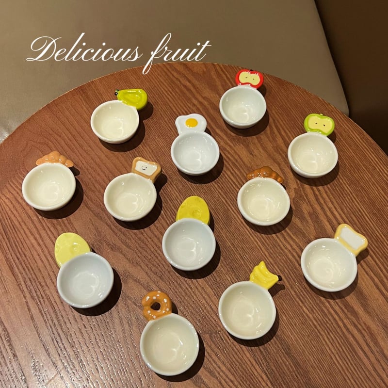 Castron ceramic pentru sos, cu mâner în formă de fructe, design drăguț, compatibil cu cuptorul cu microunde