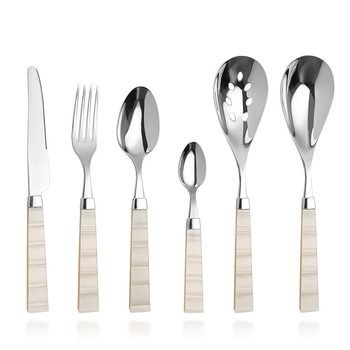 Set tacâmuri cu mâner acrilic alb perlat, din oțel inoxidabil 304 – cuțit, furculiță și lingură pentru masă occidentală acasă