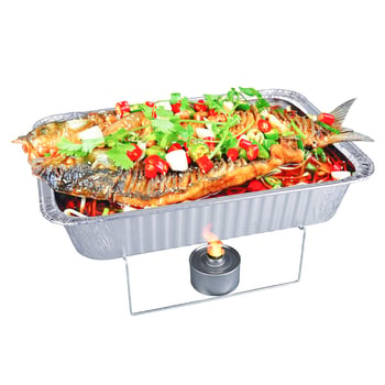 Cutie pentru livrare de pește la grătar, de unică folosință, încălzibilă, cutie dreptunghiulară, din folie de aluminiu