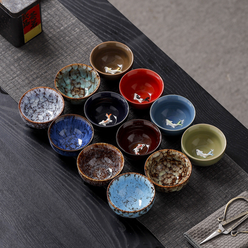 Set de ceai din porțelan, glazură la cuptor, cești mici și boluri, stil japonez