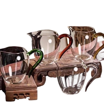 Ceșă de sticlă pentru distribuția ceaiului, stil japonez, sticlă borosilicată înaltă, rezistentă la căldură, îngroșată, lucrată manual, mâner curbat, set Kung Fu de ceai, separator de ceai, capacitate mare, stil nou
