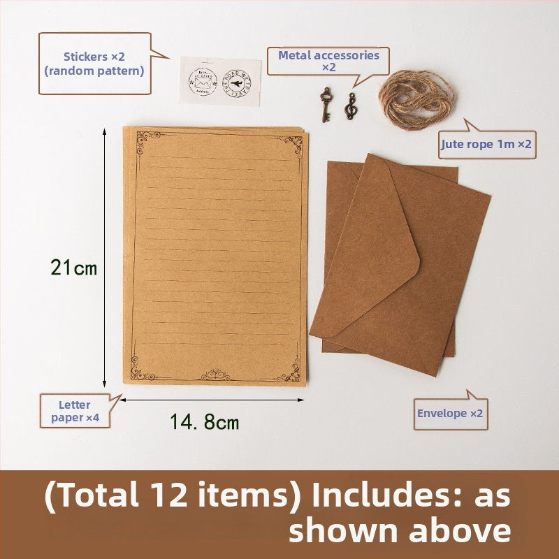 Set retro de plicuri și hârtie pentru scris, cu 5 coli de scrisoare și 5 coli de hârtie de scris