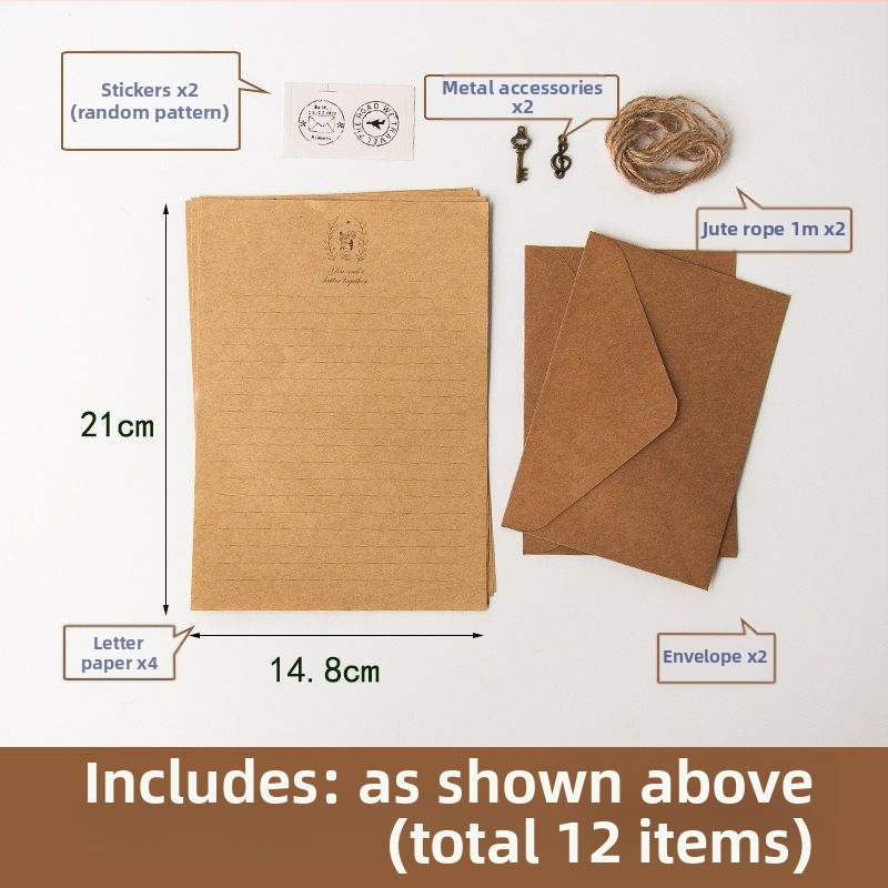 Set retro de plicuri și hârtie pentru scris, cu 5 coli de scrisoare și 5 coli de hârtie de scris