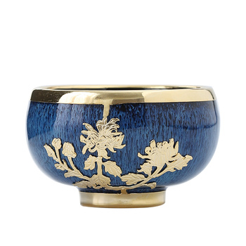 Ceșcă de ceai din jad cu încrustații aurii, ceramică Gongfu, mare