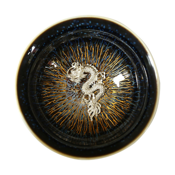 ceașcă de ceai cu glazură Tianmu cu fir de aur, ceașcă Rabbit Hair cu inserție de argint, ceașcă maestru, ceramică arsă în cuptor, ceașcă argintie cu cele 12 zodii