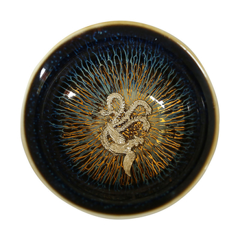 ceașcă de ceai cu glazură Tianmu cu fir de aur, ceașcă Rabbit Hair cu inserție de argint, ceașcă maestru, ceramică arsă în cuptor, ceașcă argintie cu cele 12 zodii