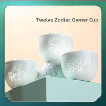 Set cadou cești de ceai din porțelan cu cele 12 zodii, în cutie cadou, gravură verde închis