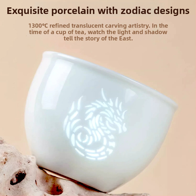 Set cadou cești de ceai din porțelan cu cele 12 zodii, în cutie cadou, gravură verde închis