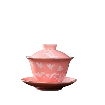 Ceșcă ceramică cu capac, 120 ml – set mini din trei piese pentru ceai, uz casnic