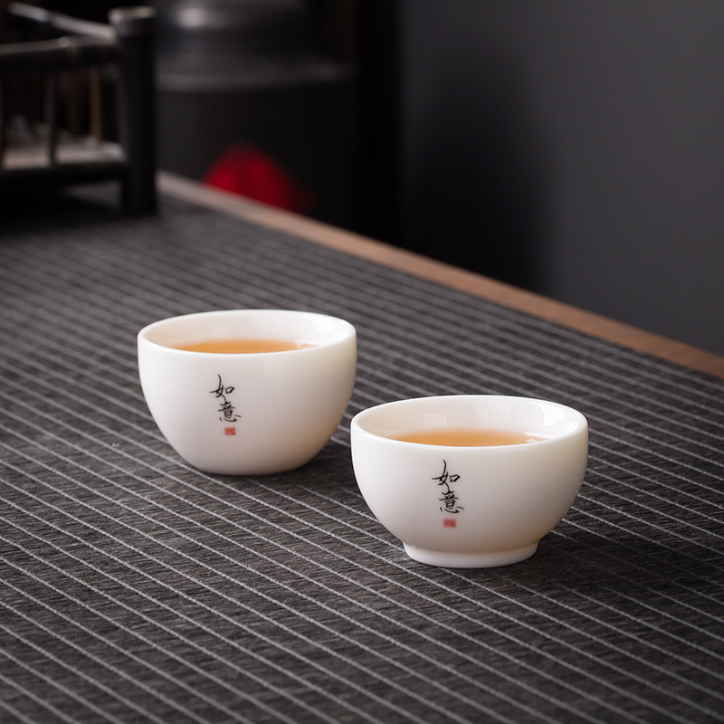 Ceașcă de ceai din porțelan alb, cu inscripție Zen, stil chinezesc, ceramică îngroșată