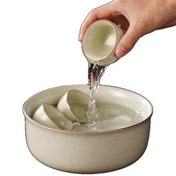 Ruyao Kung Fu set de ceai ceramic: ceainic cu capac, cești și tavă pentru ceai, glazură cu fisuri de gheață, stil modern simplu pentru casă