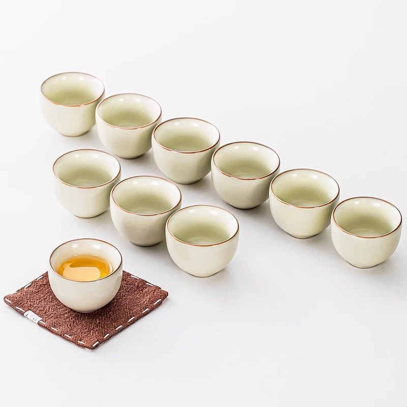 Ruyao Kung Fu set de ceai ceramic: ceainic cu capac, cești și tavă pentru ceai, glazură cu fisuri de gheață, stil modern simplu pentru casă