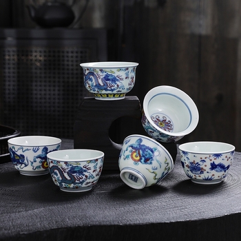 Ceașcă mare de ceai din ceramică bleu-alb, în stil antic, ceașcă individuală pentru ceai Gongfu