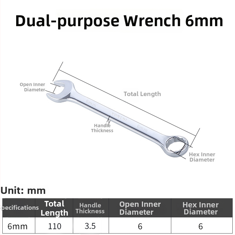 Dvojúčelový kľúč s dvojitou hlavou, ručný kľúč, 13 mm, kombinovaný kľúč s otvoreným koncom, lesklý povrch, oceľ 45#
