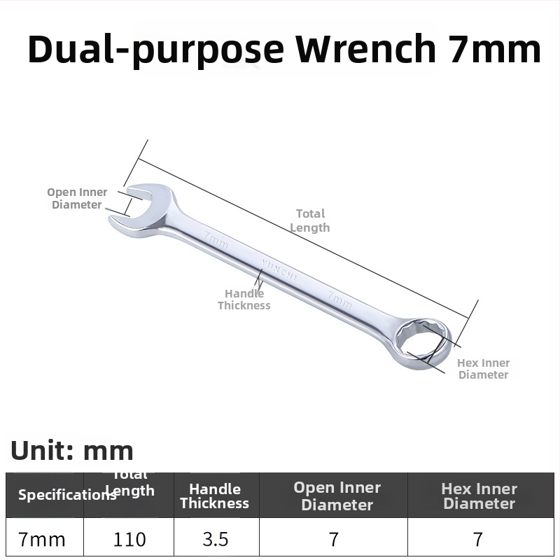Dvojúčelový kľúč s dvojitou hlavou, ručný kľúč, 13 mm, kombinovaný kľúč s otvoreným koncom, lesklý povrch, oceľ 45#