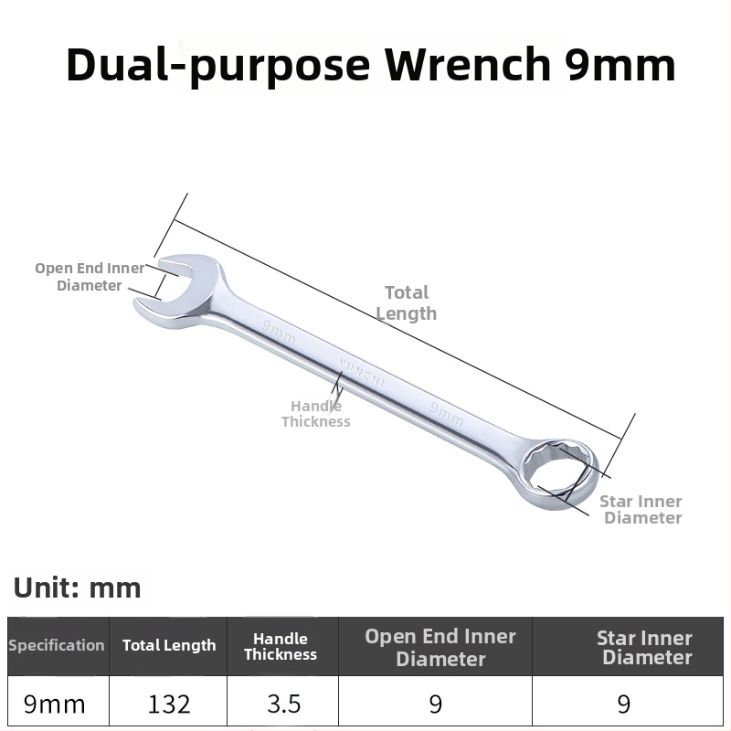 Dvojúčelový kľúč s dvojitou hlavou, ručný kľúč, 13 mm, kombinovaný kľúč s otvoreným koncom, lesklý povrch, oceľ 45#