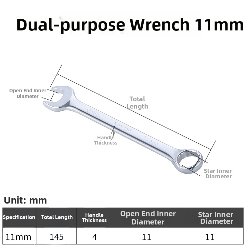 Dvojúčelový kľúč s dvojitou hlavou, ručný kľúč, 13 mm, kombinovaný kľúč s otvoreným koncom, lesklý povrch, oceľ 45#