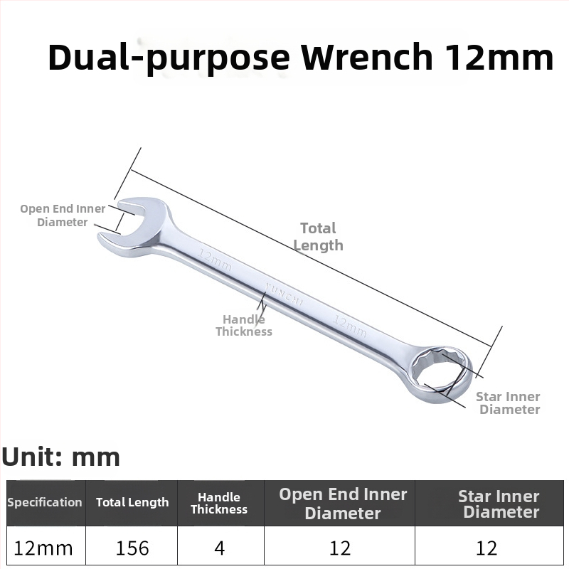 Dvojúčelový kľúč s dvojitou hlavou, ručný kľúč, 13 mm, kombinovaný kľúč s otvoreným koncom, lesklý povrch, oceľ 45#
