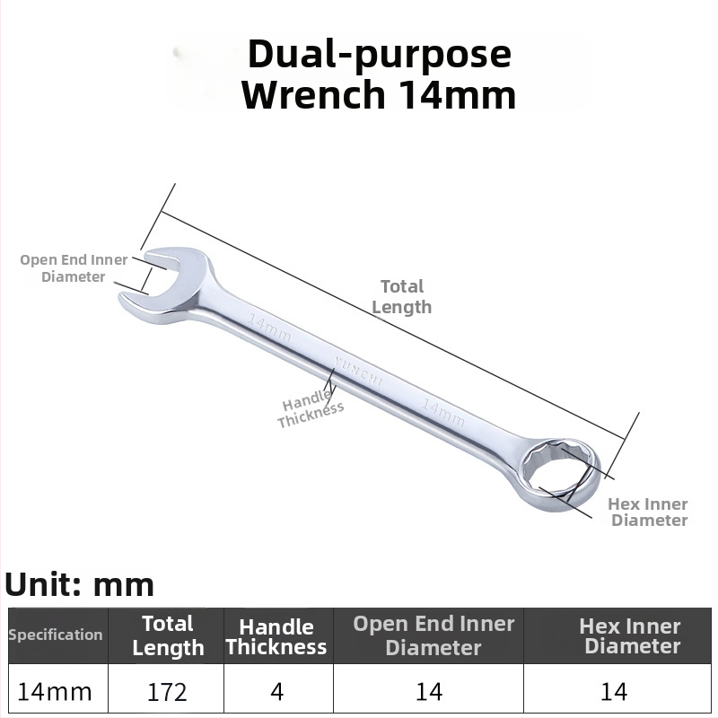 Dvojúčelový kľúč s dvojitou hlavou, ručný kľúč, 13 mm, kombinovaný kľúč s otvoreným koncom, lesklý povrch, oceľ 45#